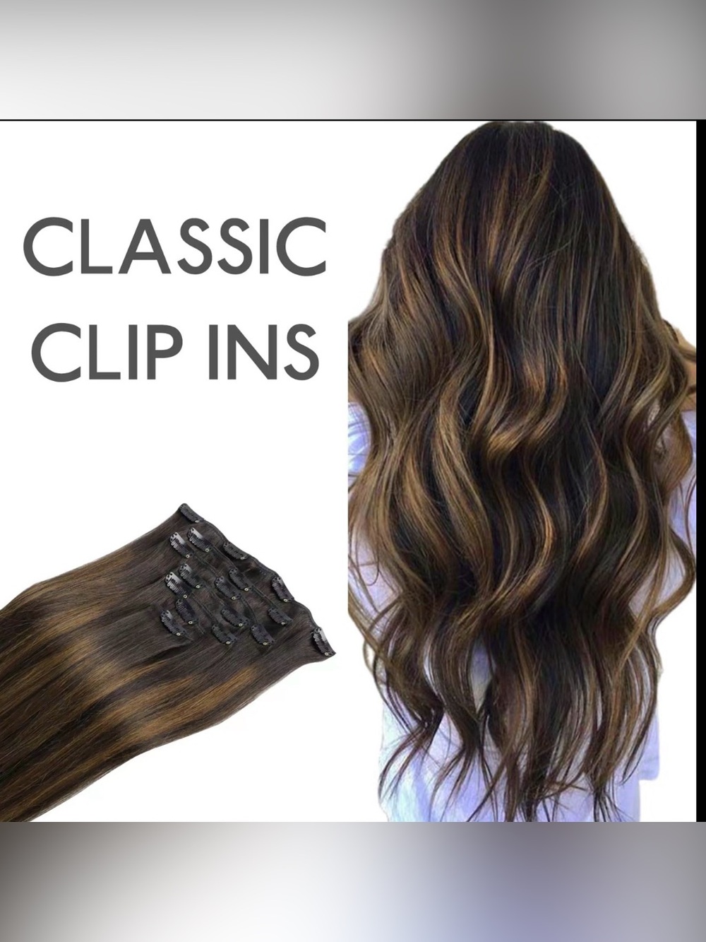 Classic Clip-In Hair Extensions - Dark Brown with Warm Highlights 18 inch 120g